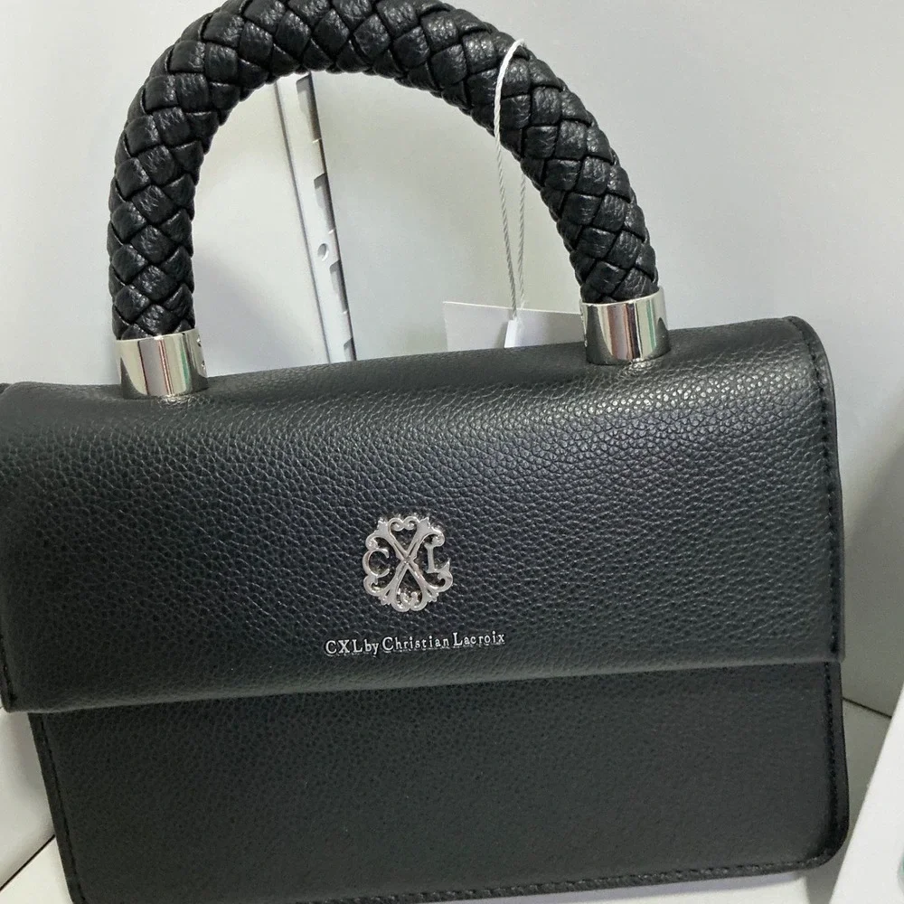 CXL by Christian Lacroix Black Pebbled Faux Leather Braided Handle Handbag